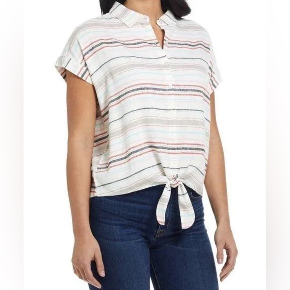 Weatherproof Tops - Weatherproof Vintage Tie Front Linen Shirt